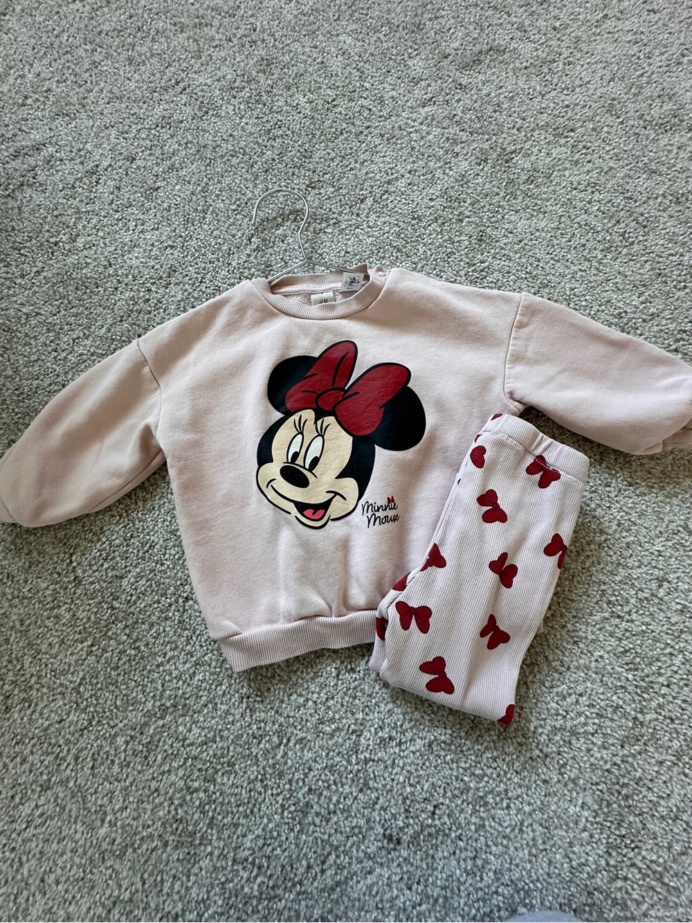 H&M Baby Pink Minnie Mouse Sweater and Pants Set